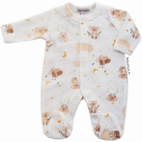 Pyjama bébé préma unisexe 45-46cm velours crème imprimé Koala