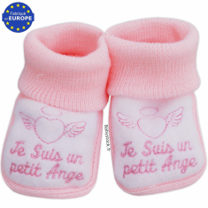 Chaussons bébé fille maille rose broderie Je suis un petit Ange