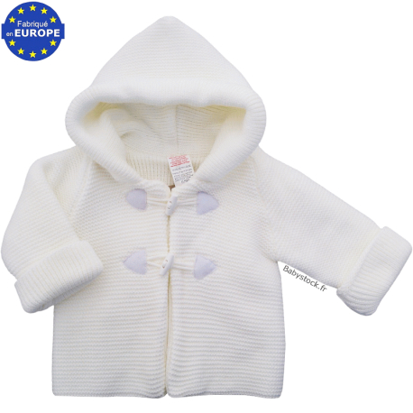 Gilet manteau bébé (0/3 mois) en maille tricot doublé blanc