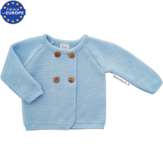 Gilet bébé garçon 0/3 mois en maille tricot bleu layette