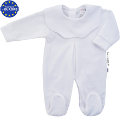 Pyjama bébé mixte en velours blanc et collerette en piqué