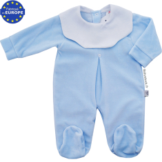 Pyjama bébé garçon en velours bleu et collerette piqué blanc
