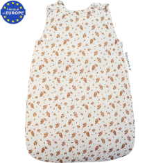 Gigoteuse bébé en gaze 100% coton écru imprimé feuilles beige caramel
