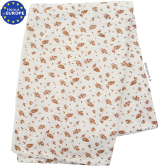Couverture bébé en gaze 100% coton écru imprimé feuilles beiges