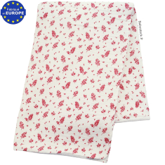 Couverture bébé fille en gaze 100% coton écru imprimé feuilles roses