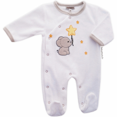 Pyjama dors bien mixte en velours blanc brodé Eléphanteau
