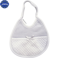 Petit bavoir naissance mixte jersey coton gris perle et piqué blanc