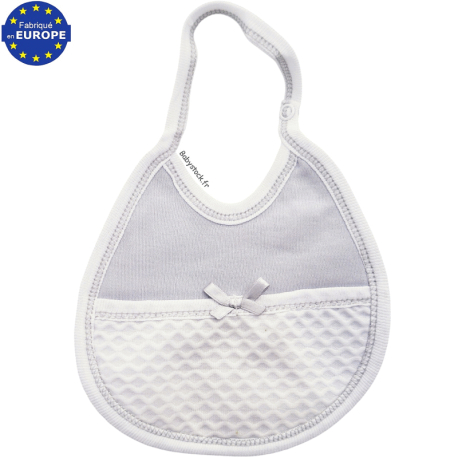 Petit bavoir naissance mixte jersey coton gris perle et piqué blanc