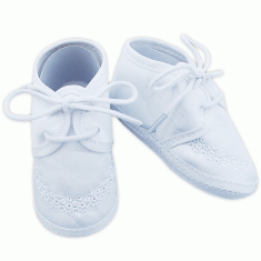 Chaussons souples à lacets bébé garçon en satin blanc brodé