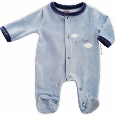 Pyjama préma bébé garçon (46-47cm) velours bleu brodé Nuages