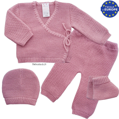 Ensemble maille fille 4 pièces brassière caleçon bonnet chaussons