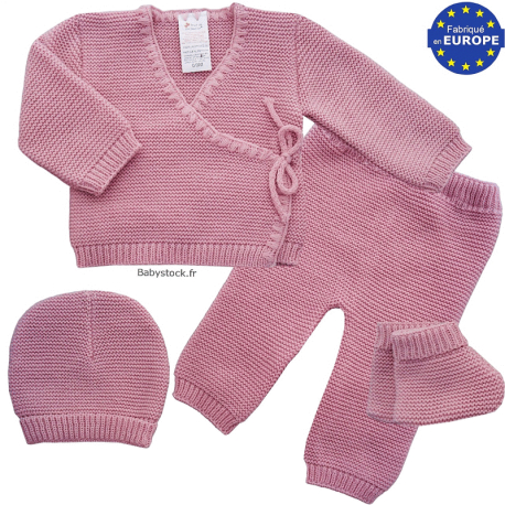 Ensemble maille fille 4 pièces brassière caleçon bonnet chaussons