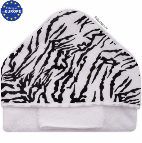 Parure de bain mixte en éponge et gaze imprimée zèbre