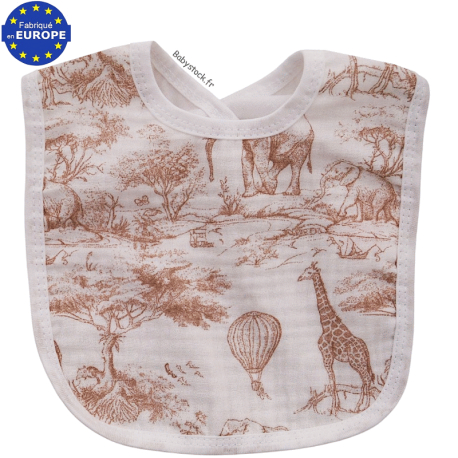Bavoir bébé mixte en gaze coton blanc imprimé Savane beige