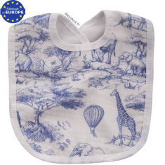 Bavoir bébé garçon en gaze coton blanc imprimé Savane bleu