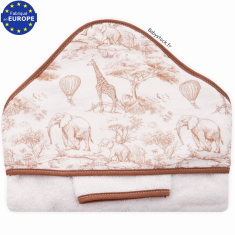 Sortie de bain mixte en éponge et gaze imprimée Savane beige