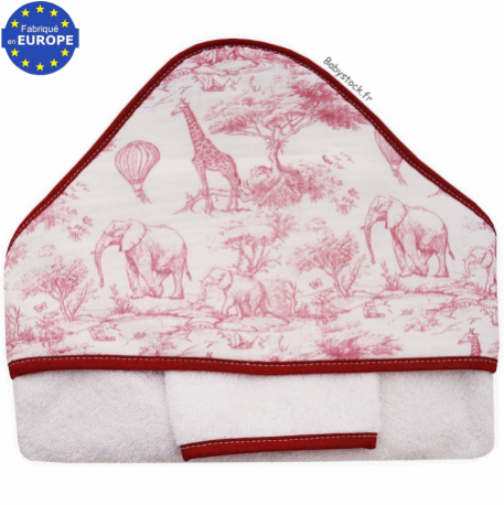 Sortie de bain bébé fille en éponge et gaze imprimée Savane rose