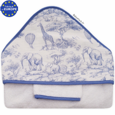 Sortie de bain bébé garçon en éponge et gaze imprimée Savane bleu