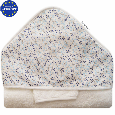 Sortie bain bébé garçon en éponge et gaze imprimée Feuilles bleu