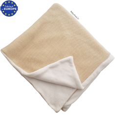 Châle - plaid bébé en maille tricot maille beige doublé fourrure