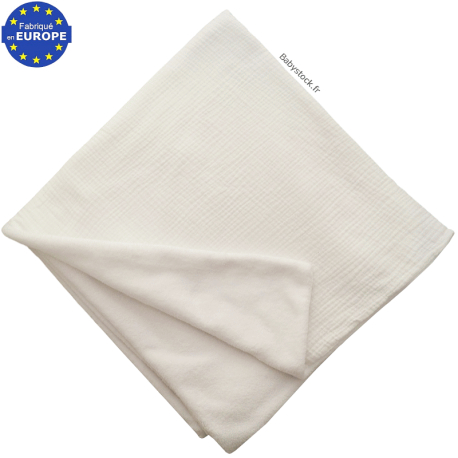 Couverture bébé en gaze coton écru doublée fourrure peluche