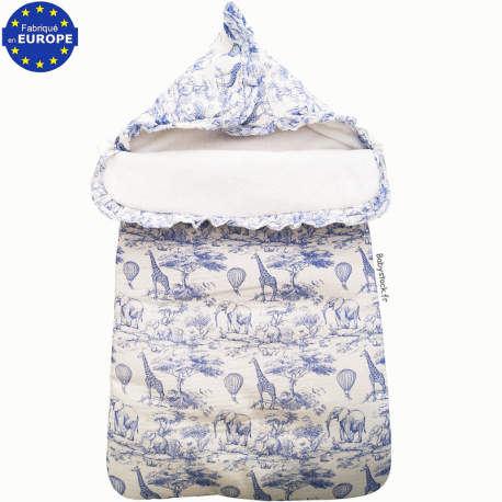 Nid d'ange siège-auto bébé doublé fourrure gaze coton Savane bleu