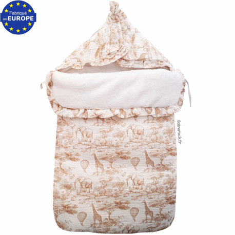 Nid d'ange siège-auto bébé doublé fourrure gaze imprimé Savane beige