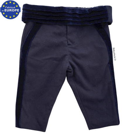 Pantalon c&eacute;r&eacute;monie b&eacute;b&eacute; gar&ccedil;on en tissu et velours marine