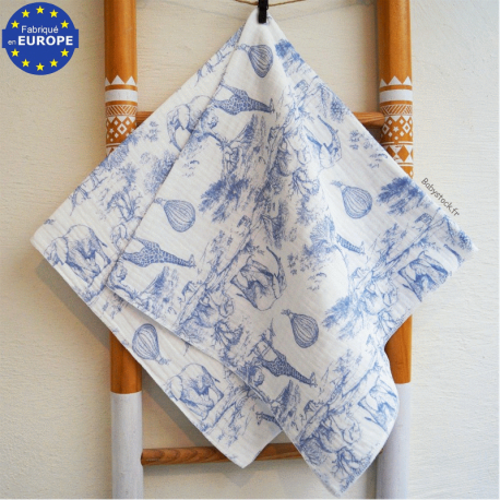 Lange b&eacute;b&eacute; gar&ccedil;on gaze 100% coton imprim&eacute; Savane bleu