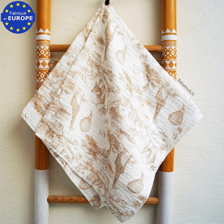 Lange b&eacute;b&eacute; unisexe en gaze 100% coton imprim&eacute; Savane beige