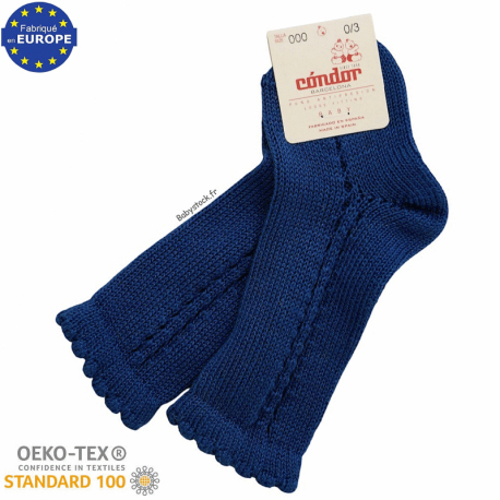 Chaussettes b&eacute;b&eacute; hautes 100% coton Oeko-Tex bleu nuit