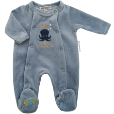 Pyjama b&eacute;b&eacute; pr&eacute;ma gar&ccedil;on 45-46cm en velours bleu Pieuvre