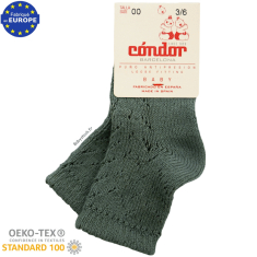 Chaussettes b&eacute;b&eacute; en maille vert sauge &agrave; motif ajour&eacute;