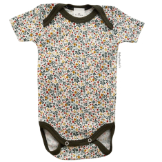 Body b&eacute;b&eacute; fille &agrave; manches courtes imprim&eacute; fleurs et biais kaki