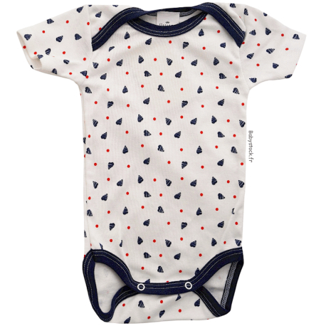 Body b&eacute;b&eacute; mixte manches courtes blanc imprim&eacute; c&oelig;urs marines