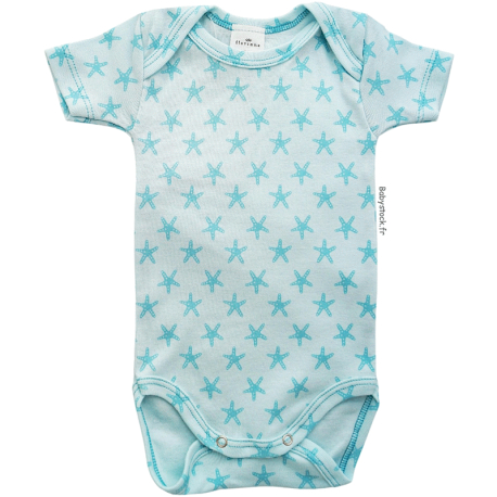 Body b&eacute;b&eacute; mixte manches courtes turquoise imprim&eacute; &eacute;toiles de mer