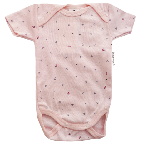 Body b&eacute;b&eacute; fille &agrave; manches courtes en coton rose imprim&eacute; c&oelig;urs