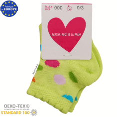 Chaussettes b&eacute;b&eacute; fille vert anis &agrave; pois multicolores