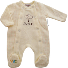Pyjama b&eacute;b&eacute; pr&eacute;ma fille 45cm cr&egrave;me &agrave; pois roses brod&eacute; Ma Vie