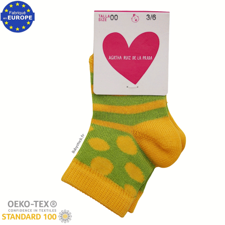 Chaussettes b&eacute;b&eacute; courtes vert anis et jaune d'or