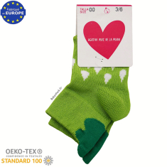 Chaussettes b&eacute;b&eacute; courtes vert anis, blanc et fleur