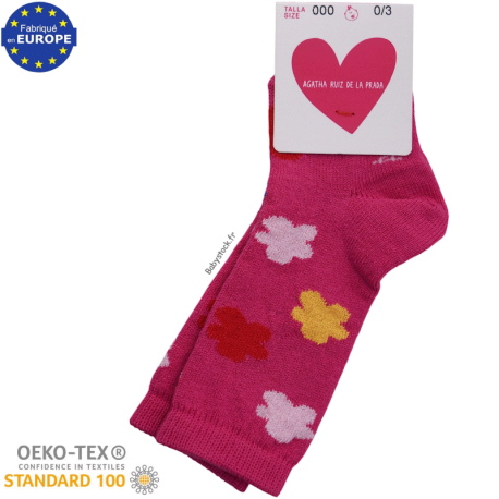 Chaussettes montantes pour b&eacute;b&eacute; fille en coton rose Fleurs