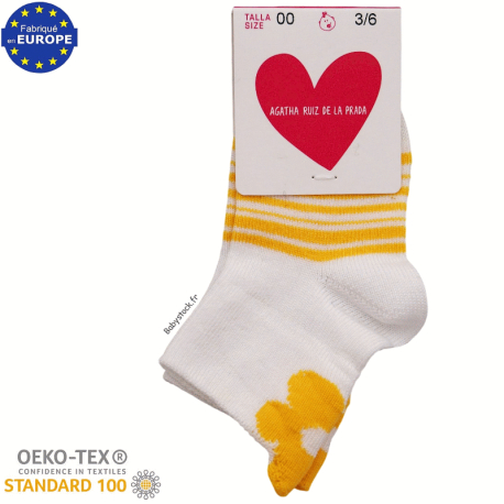 Chaussettes b&eacute;b&eacute; courtes blanches et fleur jaune d'or