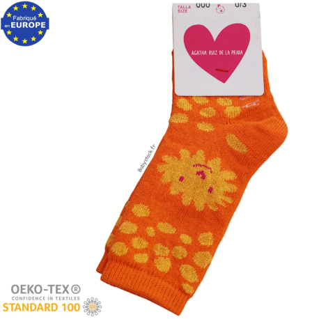 Chaussettes montantes pour b&eacute;b&eacute; en coton orange Soleil jaune