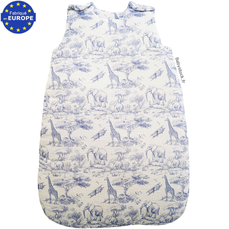 Gigoteuse gar&ccedil;on 0-6 mois gaze coton imprim&eacute; Safari en Savane bleu