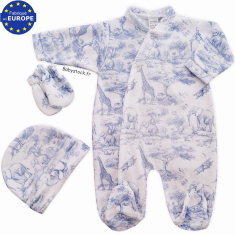 Ensemble gar&ccedil;on pyjama bonnet moufles velours blanc Savane bleu