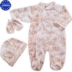 Ensemble mixte pyjama bonnet moufles velours blanc Savane beige