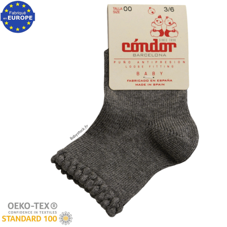 Chaussettes b&eacute;b&eacute; en coton gris chin&eacute; 3/6 mois