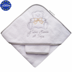 Sortie de bain b&eacute;b&eacute; en &eacute;ponge J'aime Maman et Papa gris