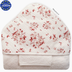 Sortie de bain b&eacute;b&eacute; avec capuche gaze coton imprim&eacute; Fleurs roses